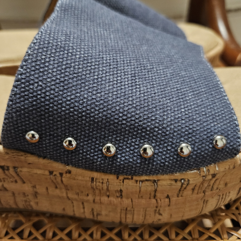 Denim Studded Platform Wedge Sandals 6/6.5 Boho Trendy Comfort - Picture 4 of 4